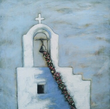 Ζωγραφική με τίτλο "Church in Mykonos" από Hadzi Natalija Milutinovic, Αυθεντικά έργα τέχνης, Ακρυλικό