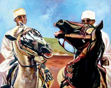 Pintura titulada "CABALLOS Y JINETES" por El Oumlouki Hafida, Obra de arte original