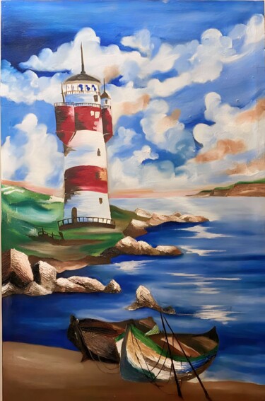 Painting titled "Lighthouse" by Hafsa Khan, Original Artwork, Oil