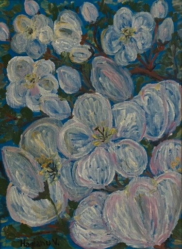 The branch of a bloomed tree.Oil on canvas.Viorica Hagianu Schilderij getiteld "The branch of a blo…" door Viorica Hagianu, Origineel Kunstwerk, Olie Gemonteerd op Canvas brancard