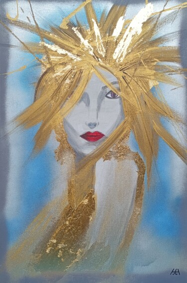 Painting titled "La fille aux yeux d…" by Hah, Original Artwork, Acrylic Mounted on Wood Stretcher frame