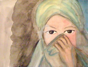 Painting titled "Pudeur" by Hahembai, Original Artwork, Watercolor