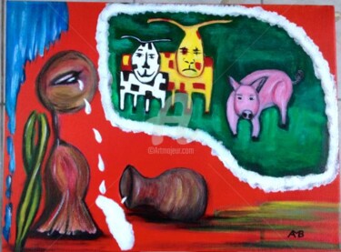 Peinture intitulée "Perrette et le pot…" par Hahembai, Œuvre d'art originale, Acrylique