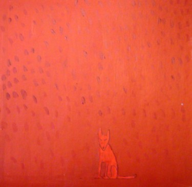 Painting titled "red dog under red s…" by Haje Holmström, Original Artwork