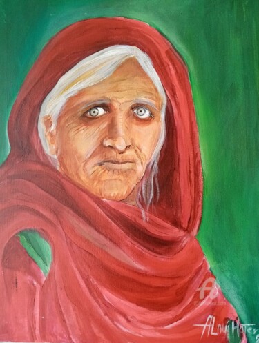 Painting titled "l'Afghane aux yeux…" by Hajer Aloui, Original Artwork, Acrylic
