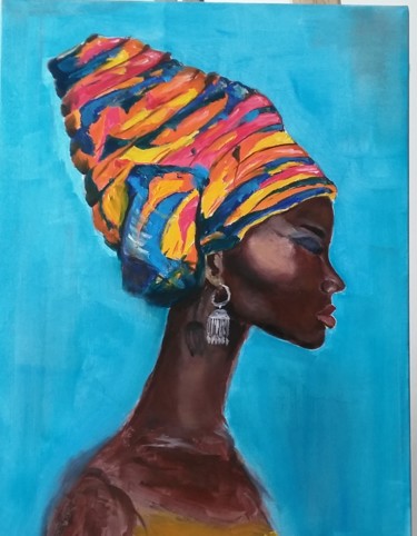 Pintura titulada "Femme africaine" por Hajer Gafsi, Obra de arte original, Oleo