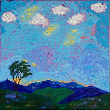 Painting titled "Summer evening" by Hajnalka Fellmann, Original Artwork, Acrylic Mounted on Wood Stretcher frame