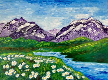 Painting titled "The mountains of Va…" by Hajnalka Fellmann, Original Artwork, Oil Mounted on Wood Stretcher frame