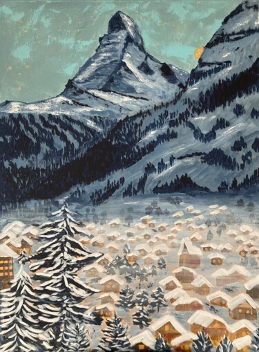 Malarstwo zatytułowany „On a cold winter ni…” autorstwa Hajnalka Fellmann, Oryginalna praca, Akryl Zamontowany na Drewniana…