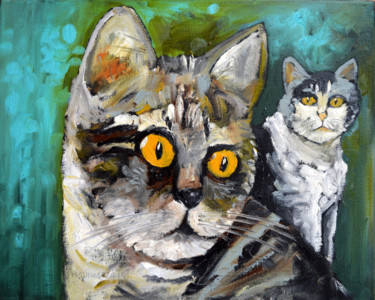 Painting titled "CATS XV" by Miroslaw Hajnos, Original Artwork, Oil