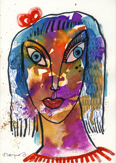 Pintura intitulada "WOMAN 03" por Miroslaw Hajnos, Obras de arte originais, Aquarela Montado em Cartão