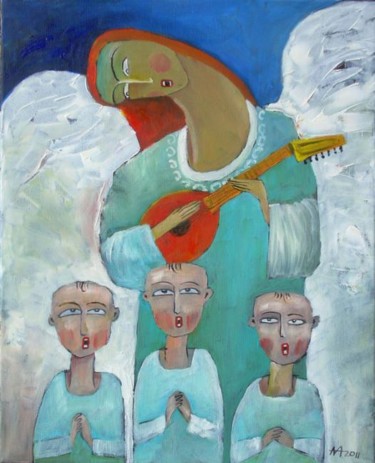 Painting titled "ANGEL IX" by Miroslaw Hajnos, Original Artwork, Oil