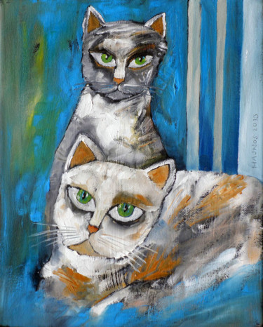 Malarstwo zatytułowany „CATS III” autorstwa Miroslaw Hajnos, Oryginalna praca, Olej