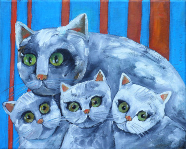 Malarstwo zatytułowany „CATS IV” autorstwa Miroslaw Hajnos, Oryginalna praca, Olej