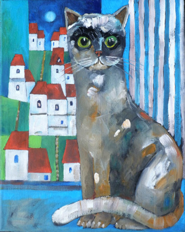 Malarstwo zatytułowany „CAT IX” autorstwa Miroslaw Hajnos, Oryginalna praca, Olej