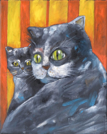 Malarstwo zatytułowany „CATS V” autorstwa Miroslaw Hajnos, Oryginalna praca, Olej