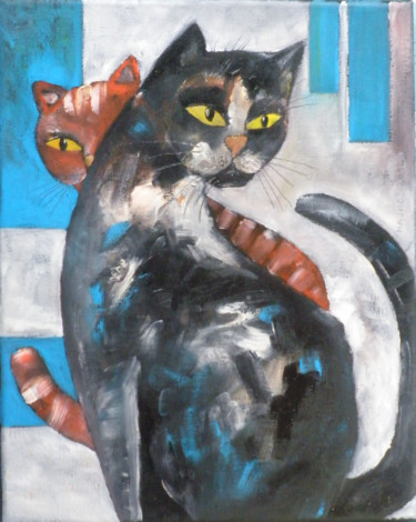 Pittura intitolato "CATS VI" da Miroslaw Hajnos, Opera d'arte originale