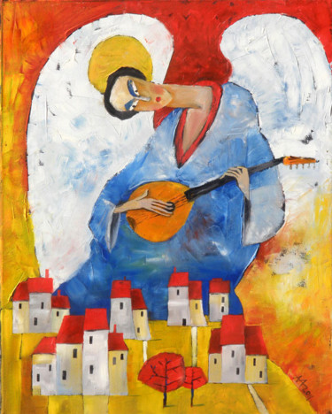 Painting titled "ANGEL XI" by Miroslaw Hajnos, Original Artwork, Oil