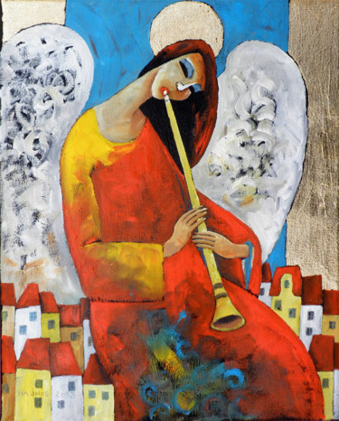 Painting titled "ANGEL XV" by Miroslaw Hajnos, Original Artwork, Oil