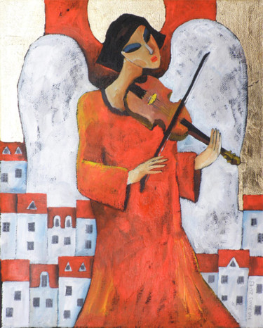 Painting titled "ANGEL XVII" by Miroslaw Hajnos, Original Artwork, Oil