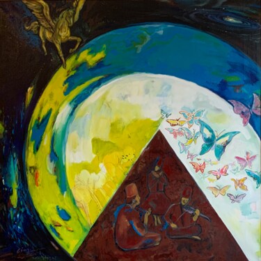 Schilderij getiteld "Across the Cosmos" door Hajrian Syah, Origineel Kunstwerk, Acryl