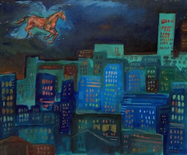 Peinture intitulée "Night Horse" par Hajrian Syah, Œuvre d'art originale, Acrylique