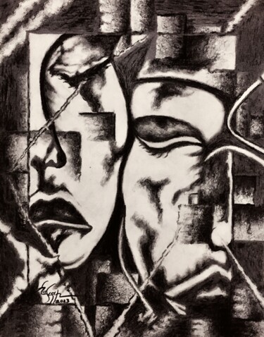 Tekening getiteld "two face (karakalem…" door Hakan Art, Origineel Kunstwerk, Houtskool