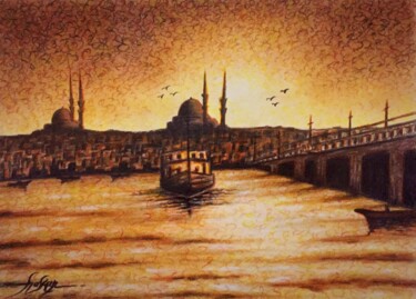 Zeichnungen mit dem Titel "istanbul sailboats" von Hakan Art, Original-Kunstwerk, Pastell Auf Karton montiert