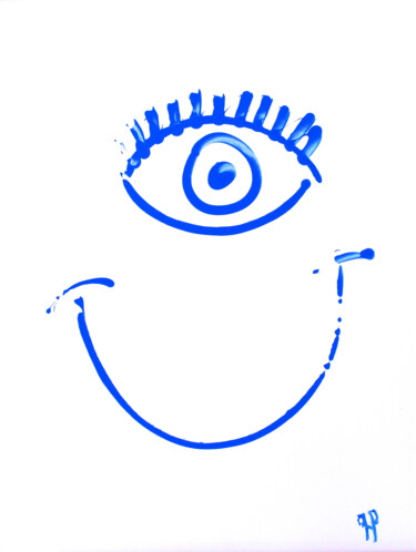 Dibujo titulada "Smiley Bleu" por Hakan Portakal, Obra de arte original, Acrílico