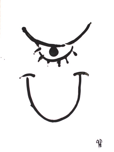 Drawing titled "Smiley Noir" by Hakan Portakal, Original Artwork, Acrylic