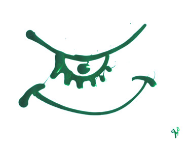 Zeichnungen mit dem Titel "Smiley Vert / 002" von Hakan Portakal, Original-Kunstwerk, Gouache
