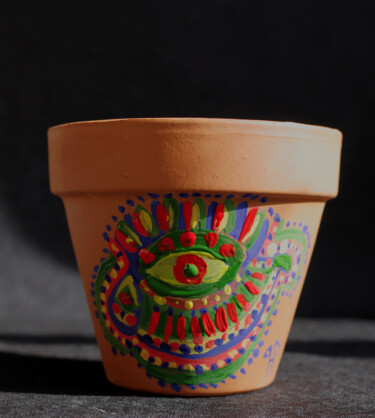 Design intitulada "Pot en argile décor…" por Hakan Portakal, Obras de arte originais, Acessórios