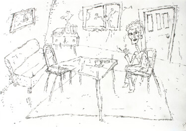Dibujo titulada "La deuxième chaise" por Hakan Portakal, Obra de arte original, Tinta
