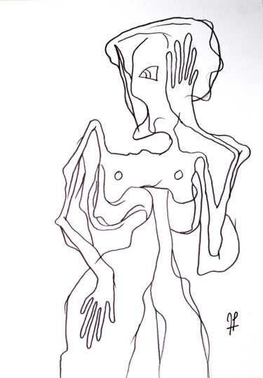 Drawing titled "Dessin N° 001" by Hakan Portakal, Original Artwork, Marker