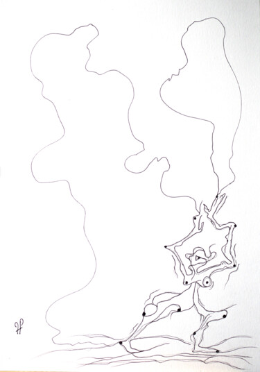 Drawing titled "Dessin N° 004" by Hakan Portakal, Original Artwork, Marker