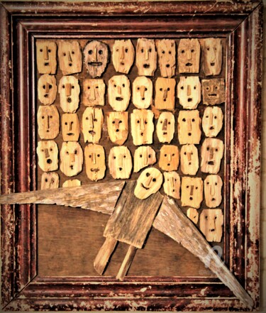 Коллажи под названием ""Оutside of"" - Hakaro, Подлинное произведение искусства, Дерево Установлен на Деревянная панель