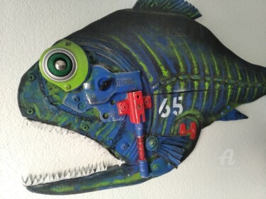 Γλυπτική με τίτλο "Fish № 65" από Hakaro, Αυθεντικά έργα τέχνης, Ξύλο