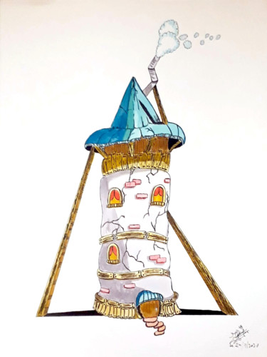 Maison - 11 Drawing titled "Maison - 11" by Hakim Blanpain, Original Art, Ink