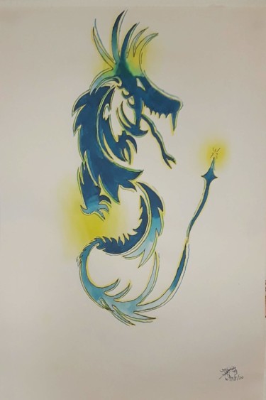 Dragon feu Drawing titled "Dragon feu" by Hakim Blanpain, Original Art, Ink
