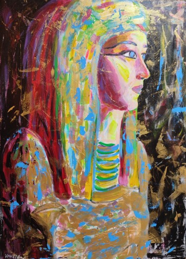 Painting titled "Meritamun" by Hala El Naggar, Original Artwork, Acrylic Mounted on Wood Stretcher frame