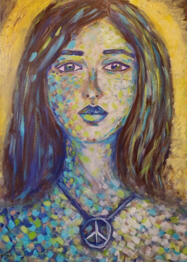 Malarstwo zatytułowany „Love and Peace” autorstwa Hala El Naggar, Oryginalna praca, Akryl Zamontowany na Drewniana rama noszy