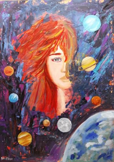 Painting titled "Swimming planets" by Hala El Naggar, Original Artwork, Acrylic Mounted on Wood Stretcher frame