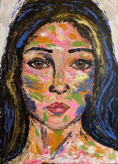 Malerei mit dem Titel "Bold colors portrait" von Hala El Naggar, Original-Kunstwerk, Acryl