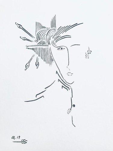 Dessin intitulée "Geisha à la coiffur…" par Patrice Halary, Œuvre d'art originale, Encre