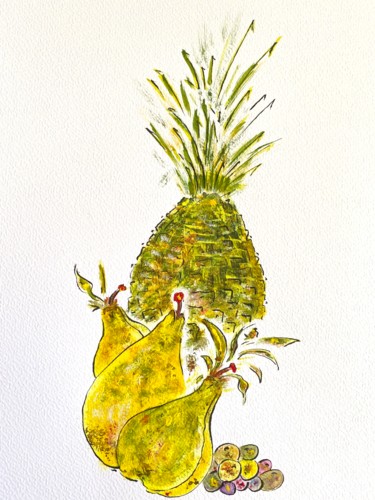 Dessin intitulée "fruits ananas et po…" par Patrice Halary, Œuvre d'art originale, Aquarelle