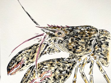 Dessin intitulée "homard beige et noi…" par Patrice Halary, Œuvre d'art originale, Aquarelle