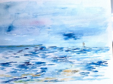 Dessin intitulée "La mer à Trouville" par Patrice Halary, Œuvre d'art originale, Aquarelle