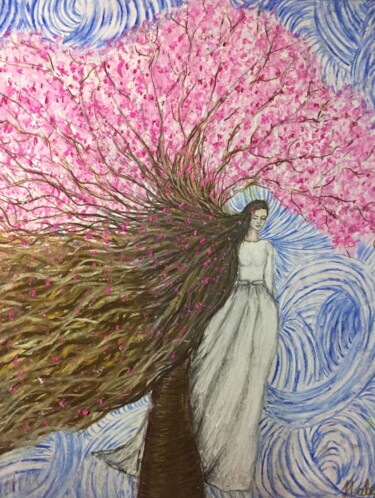 Pintura titulada "Kiraz çiçekleri" por Hale Bilek, Obra de arte original, Pastel