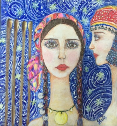 Dessin intitulée "kadınlar" par Hale Bilek, Œuvre d'art originale, Pastel
