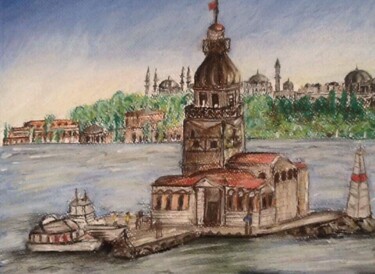 Drawing titled "Kiz kulesi" by Hale Bilek, Original Artwork, Pastel